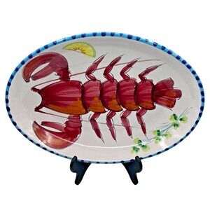 New Vietri Italy Hand Painted 16” Oval LOBSTER Serving Platter RARE